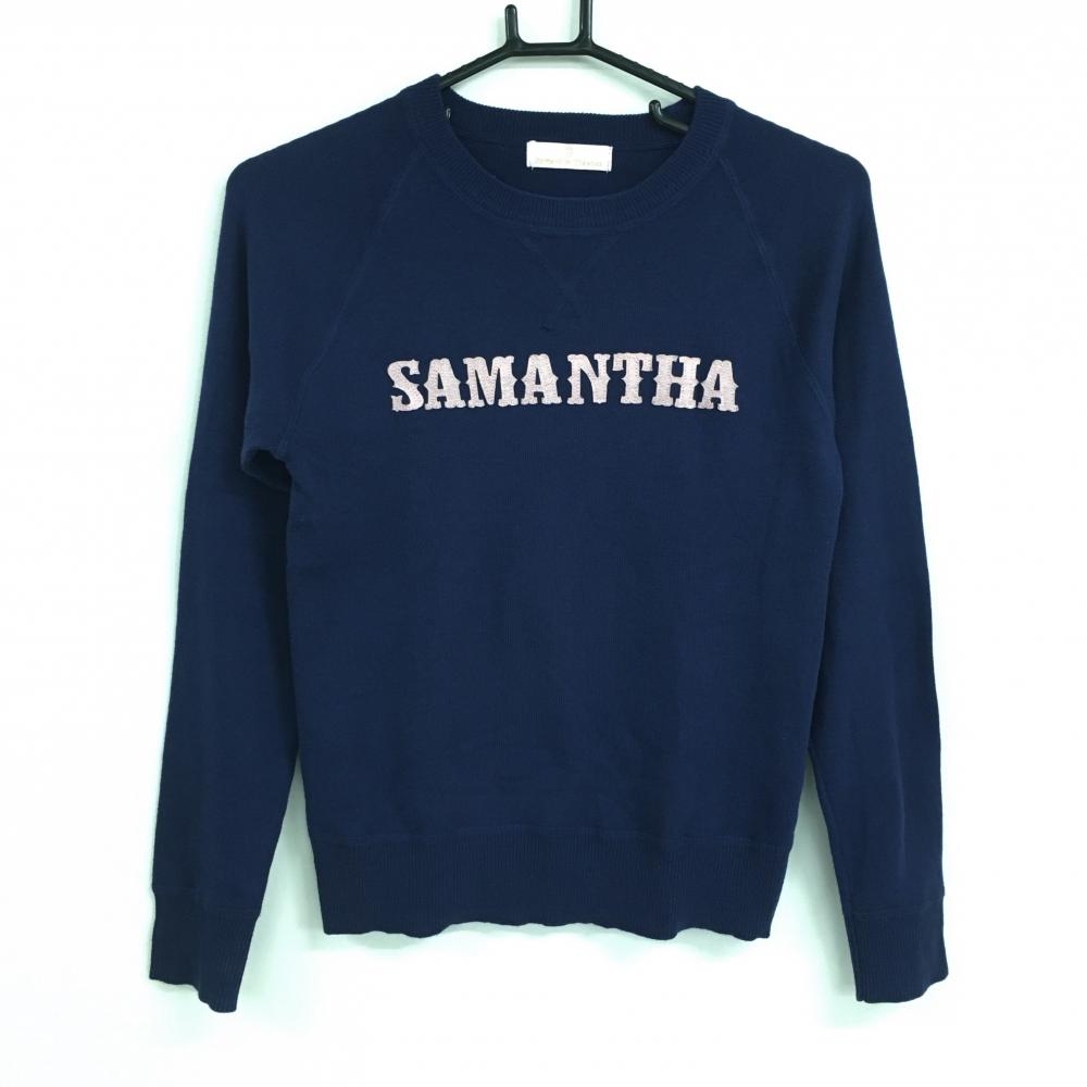 【美品】サマンサタバサUNDER25 セーター ネイビー×ピンク フロントロゴ レディース M ゴルフウェア Samantha Thavasa