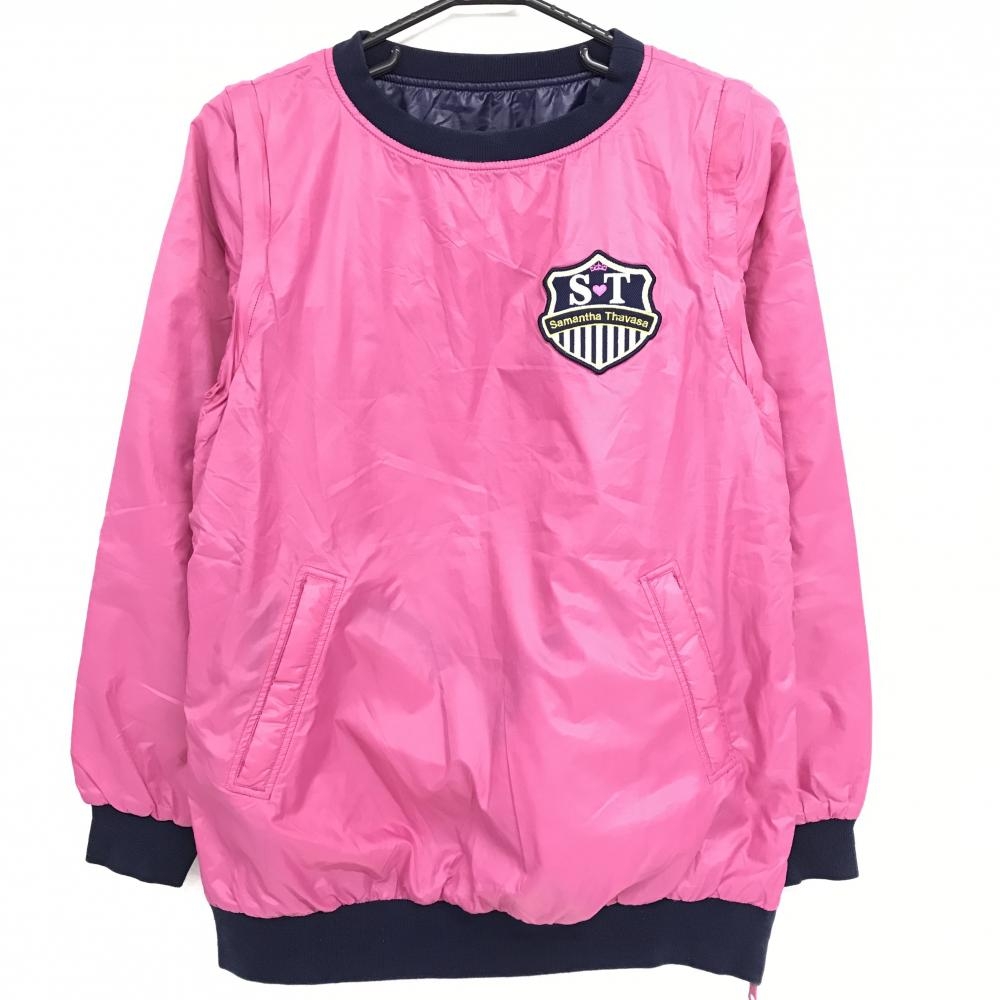 サマンサタバサ№7 中綿リバーシブルスニード ピンク×ネイビー 胸ワッペン ブルゾン  レディース 36(S) ゴルフウェア Samantha Thavasa