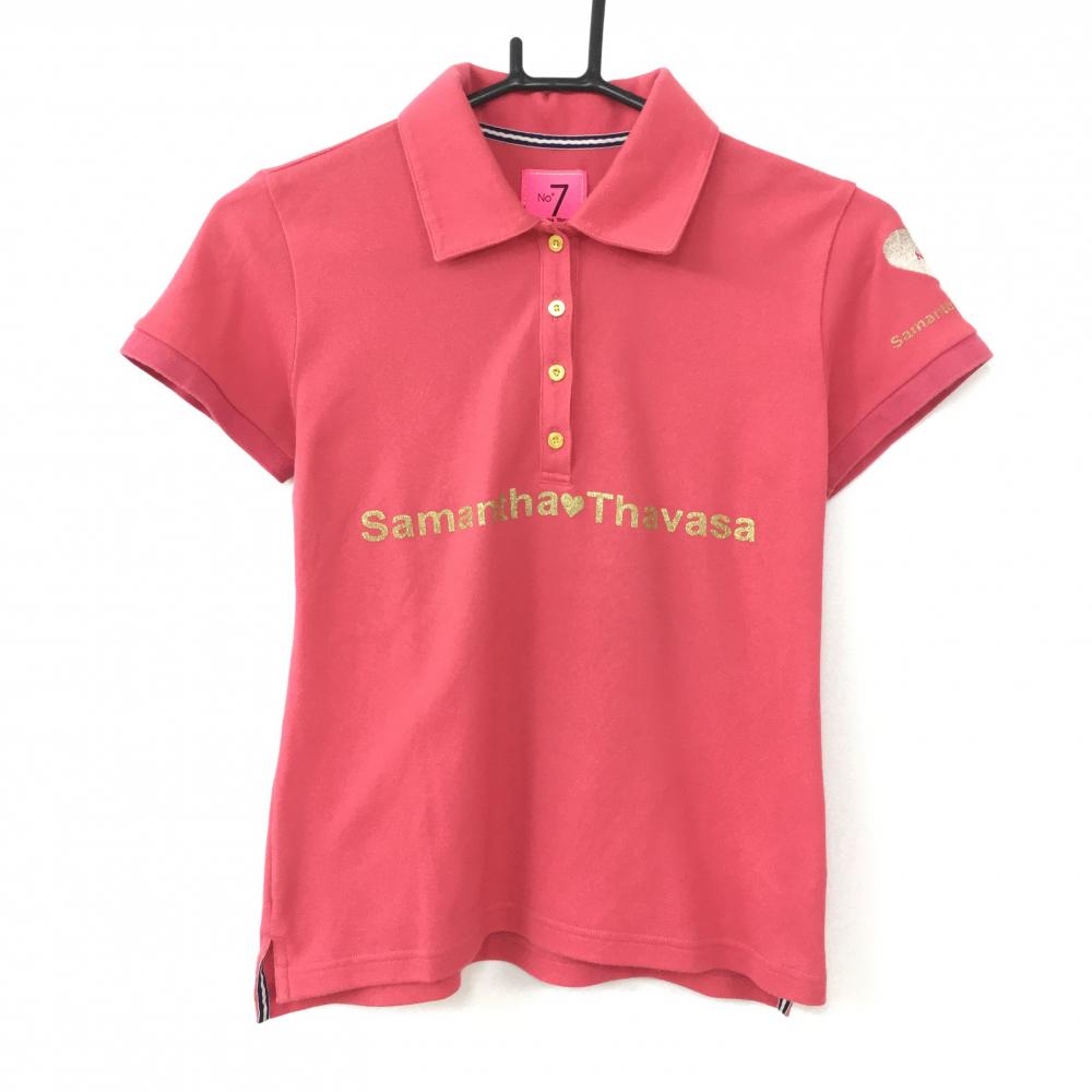 Samantha Thavasa サマンサタバサ No.7 半袖ポロシャツ ピンク×ゴールド ベア プリント レディース 40 ゴルフウェア