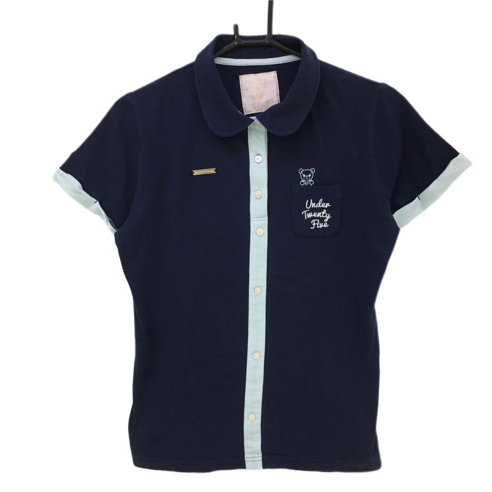 サマンサタバサ UNDER25 半袖ポロシャツ ネイビー×ライトブルー ベア バックプリント レディース P3 ゴルフウェア Samantha Thavasa