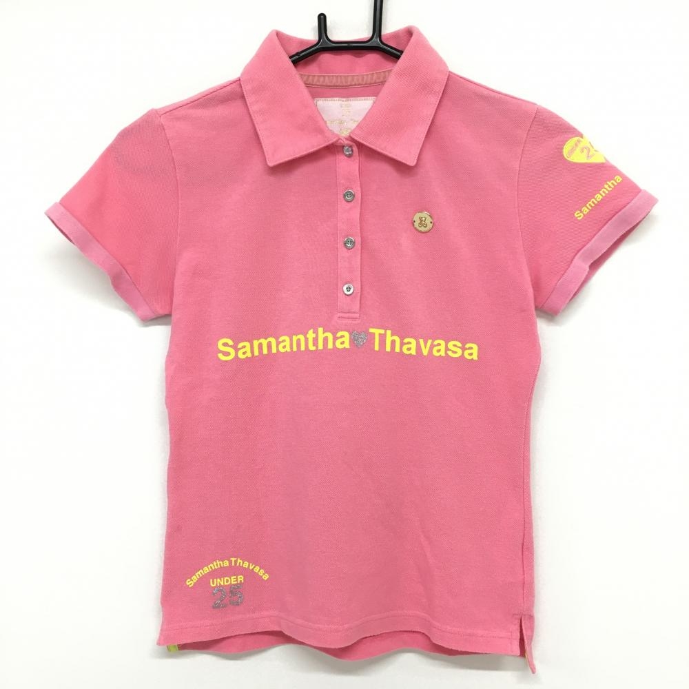 UNDER25サマンサタバサ 半袖ポロシャツ ピンク ロゴプリント ハート レディース M ゴルフウェア Samantha Thavasa