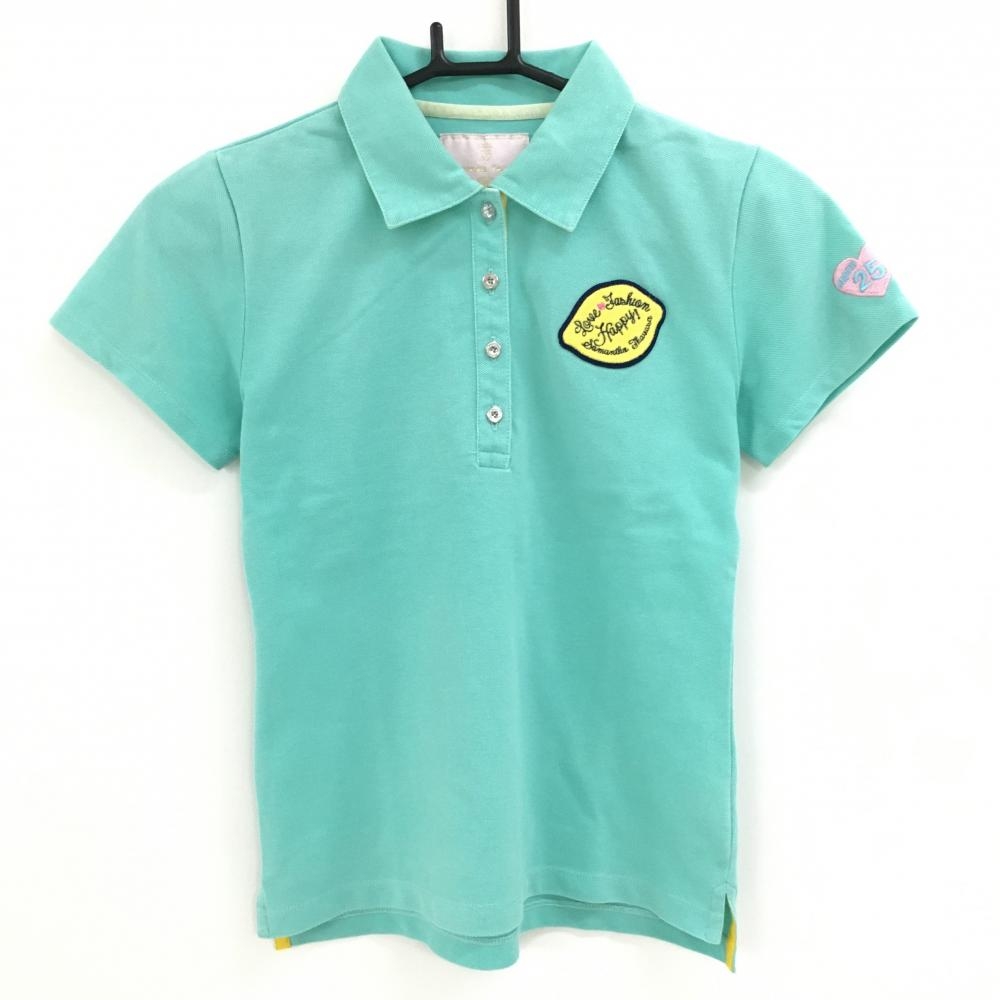 サマンサタバサUNDER25 半袖ポロシャツ ライトグリーン 襟裏ギンガム レディース M ゴルフウェア Samantha Thavasa