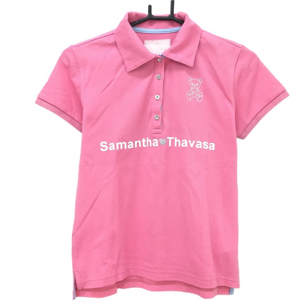 【美品】サマンサタバサUNDER25 半袖ポロシャツ ピンク ロゴ白  レディース M ゴルフウェア Samantha Thavasa
