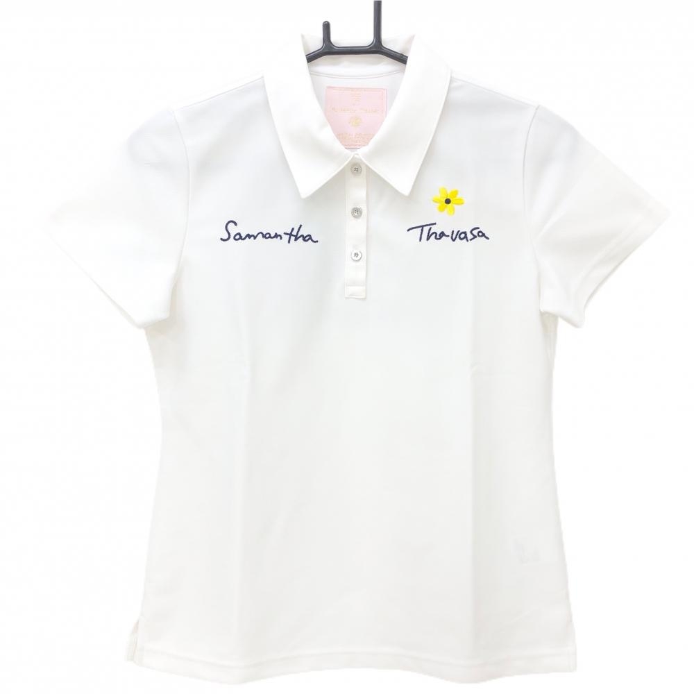 サマンサタバサUNDER25 半袖ポロシャツ 白 背面プリント ベア サボテン レディース S ゴルフウェア Samantha Thavasa