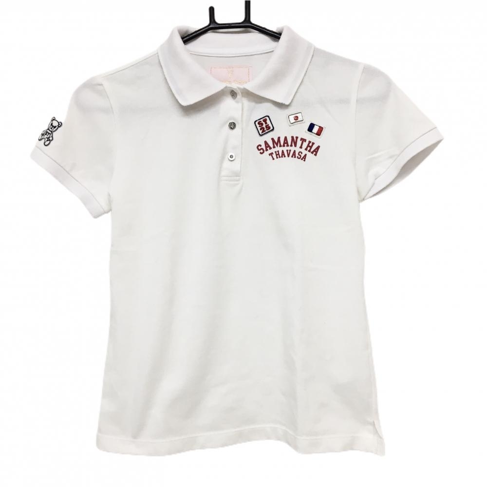 【美品】サマンサタバサUNDER25 半袖ポロシャツ 白 クマワッペン 国旗  レディース S ゴルフウェア Samantha Thavasa