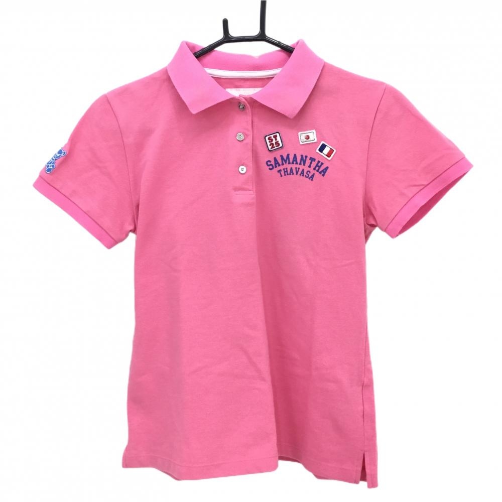 サマンサタバサUNDER25 半袖ポロシャツ ピンク 国旗ワッペン  レディース M ゴルフウェア Samantha Thavasa