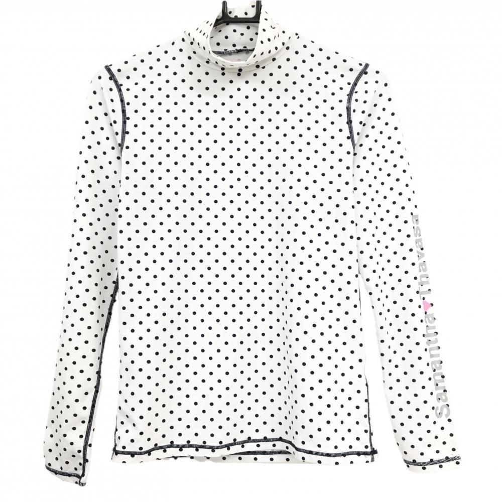 【美品】サマンサタバサUNDER25 ハイネックインナーシャツ 白×ダークネイビー ドット レディース M ゴルフウェア Samantha Thavasa