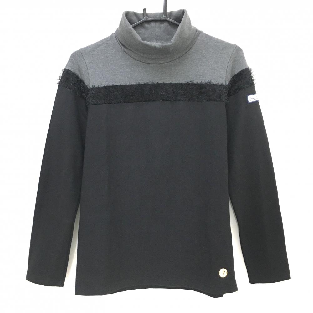 【超美品】サマンサタバサNo.7 長袖タートルネックシャツ 黒×グレー 一部起毛素材  レディース 38(M) ゴルフウェア Samantha Thavasa