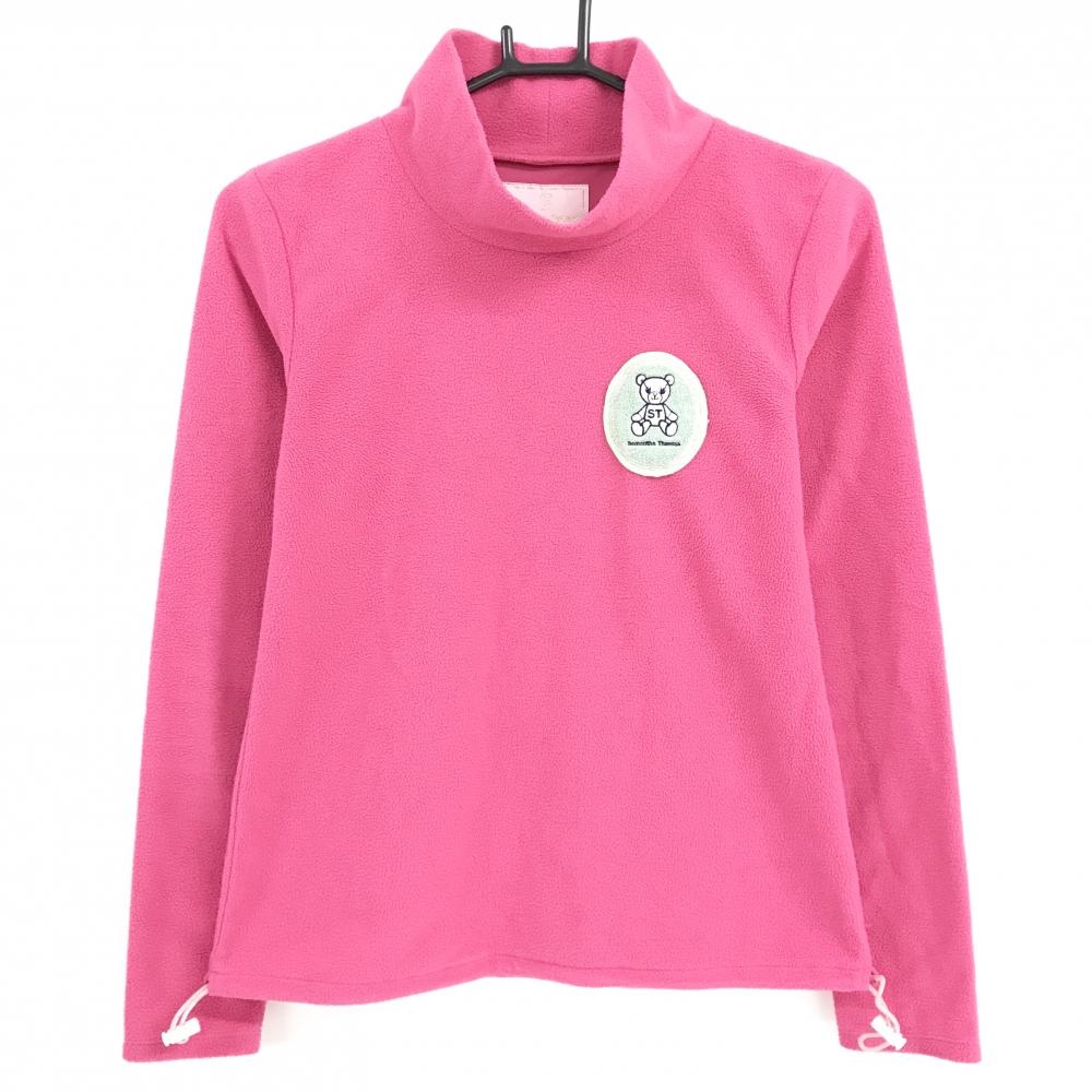 【超美品】サマンサタバサUNDER25 長袖ハイネックシャツ ピンク フリース生地 ベアワッペン レディース M ゴルフウェア Samantha Thavasa