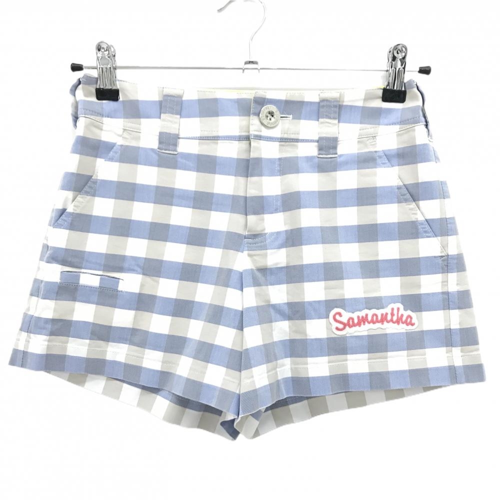 【超美品】サマンサタバサUNDER25 ショートパンツ 白×杢ネイビー系×ベージュ チェック  レディース S ゴルフウェア Samantha Thavasa