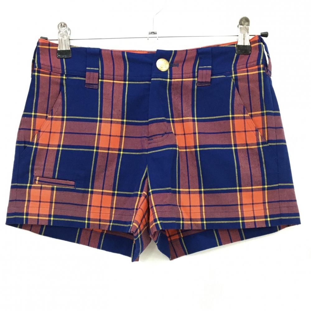 【超美品】サマンサタバサUNDER25 ショートパンツ ネイビー×オレンジ チェック レディース S ゴルフウェア Samantha Thavasa