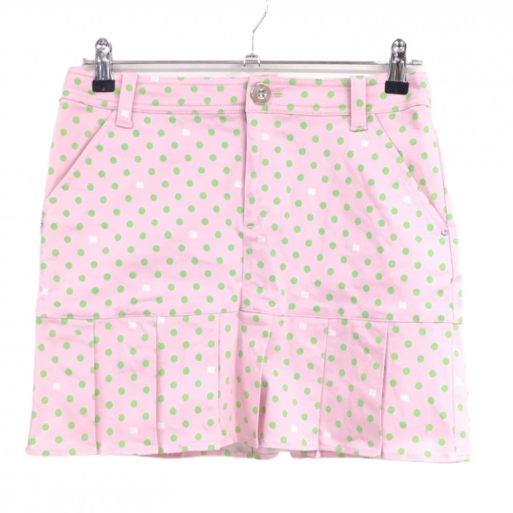 【超美品】サマンサタバサUNDER25 スカート ピンク×ライトグリーン ドット 裾プリーツ レディース M ゴルフウェア Samantha Thavasa