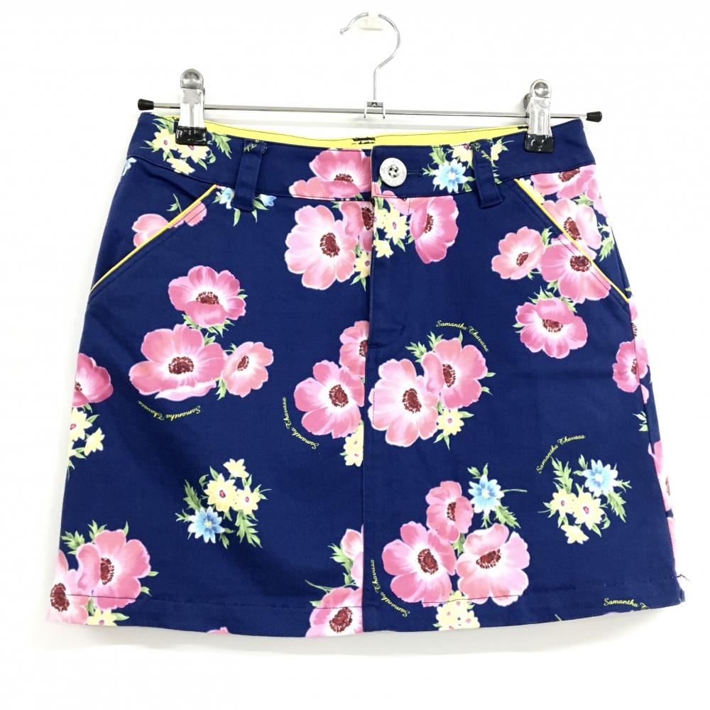 【美品】サマンサタバサUNDER25 スカート ネイビー×ピンク 花柄 レディース M ゴルフウェア Samantha Thavasa