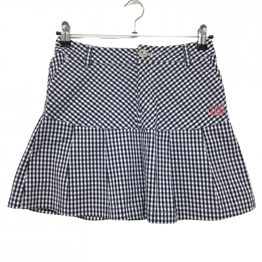【美品】サマンサタバサUNDER25 スカート ネイビー×白 チェック柄 ロゴピンク  レディース M ゴルフウェア Samantha Thavasa