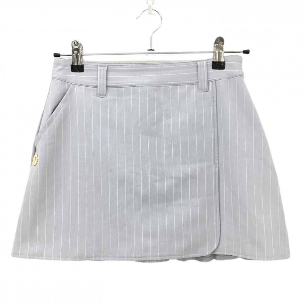 【超美品】サマンサタバサNo.7 スカート ライトグレー×白 ストライプ 後ろ裾フリル  レディース 36(S) ゴルフウェア Samantha Thavasa
