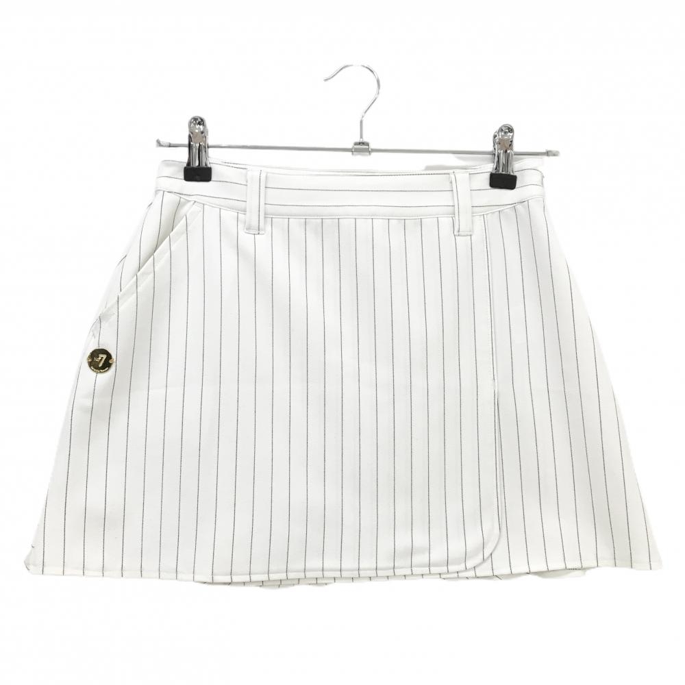 【美品】サマンサタバサNo.7 スカート 白×黒 ストライプ 後ろワッペン  レディース 36(S) ゴルフウェア Samantha Thavasa