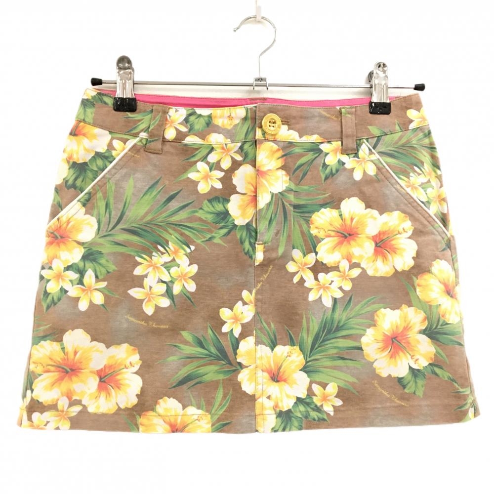【美品】サマンサタバサUNDER25 スカート ブラウン×イエロー 花柄 リーフ  レディース M ゴルフウェア Samantha Thavasa