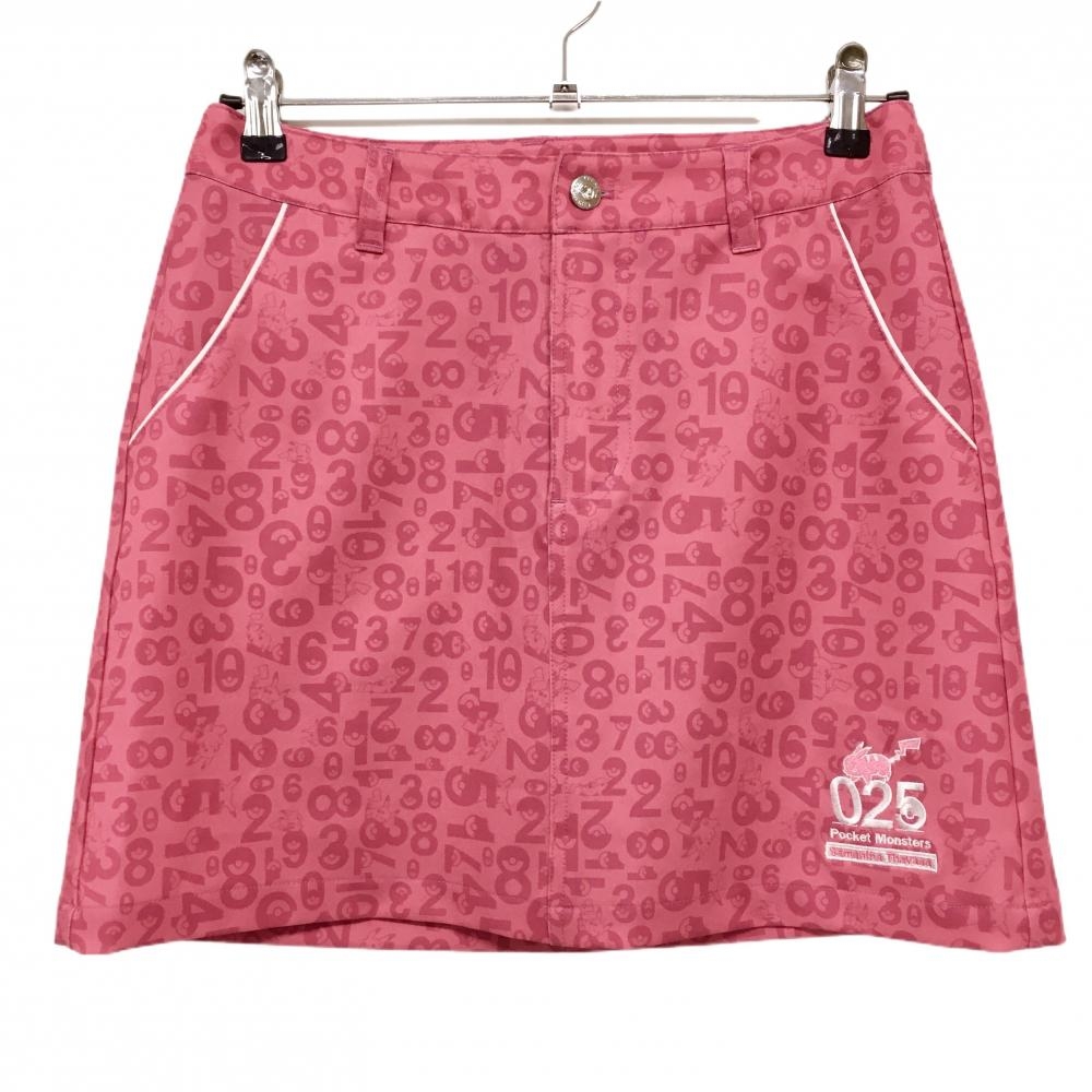 【超美品】サマンサタバサ×ポケモン スカート ピンク 数字総柄 UNDER25 ピカチュウ刺しゅう レディース M ゴルフウェア Samantha Thavasa