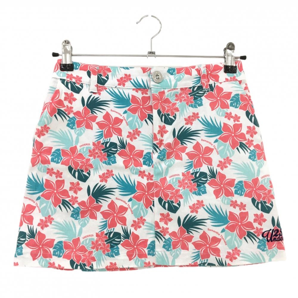 サマンサタバサUNDER25 スカート 白×グリーン×レッド系 花柄 ストレッチ レディース S ゴルフウェア Samantha Thavasa