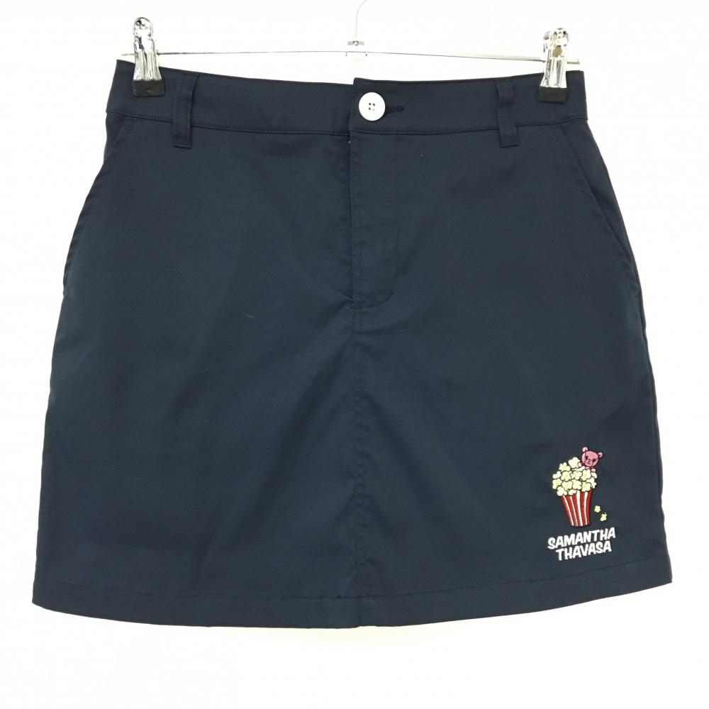 【美品】サマンサタバサUNDER25 スカート ネイビー×ピンク ポップコーン ベア  レディース S ゴルフウェア Samantha Thavasa