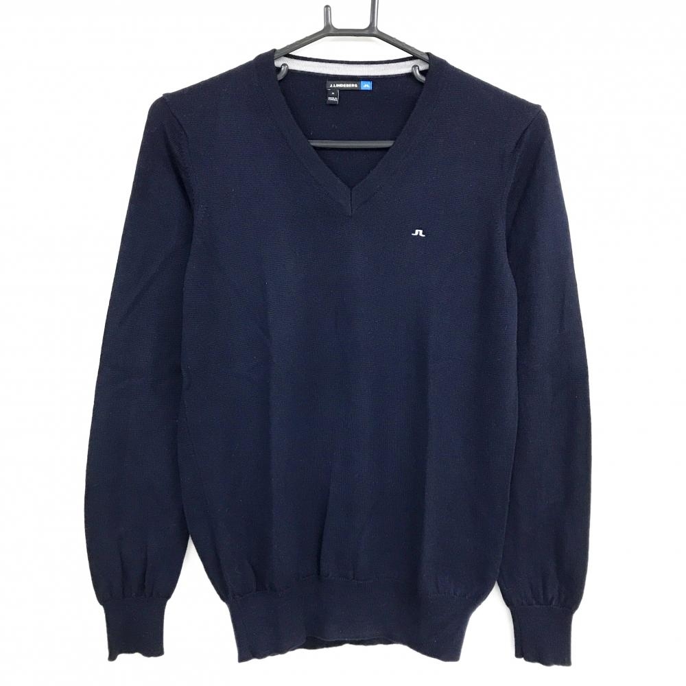 【超美品】ジェイリンドバーグ セーター ネイビー Vネック ウール100％ ニット レディース M ゴルフウェア J．LINDEBERG