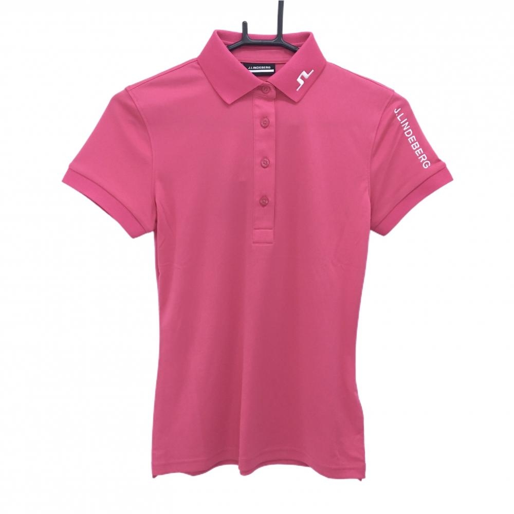 【新品】ジェイリンドバーグ 半袖ポロシャツ ピンク ロゴ白 ストレッチ 吸水速乾 レディース XS ゴルフウェア 2024年モデル J．LINDEBERG