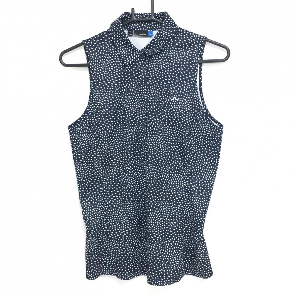 【超美品】ジェイリンドバーグ ノースリーブポロシャツ ネイビー×白 ドット 胸元ロゴ レディース M ゴルフウェア J．LINDEBERG