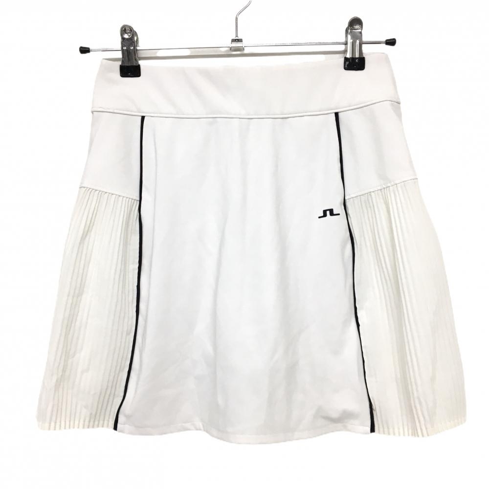 【美品】ジェイリンドバーグ ストレッチスカート 白 プリーツ ウエストゴム 内側インナーパンツ レディース S ゴルフウェア J．LINDEBERG