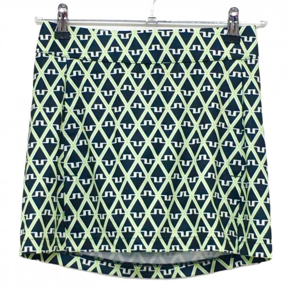 【超美品】ジェイリンドバーグ スカート 黒×白×ライトグリーン 総柄 ロゴ レディース XS ゴルフウェア 2024年モデル J．LINDEBERG