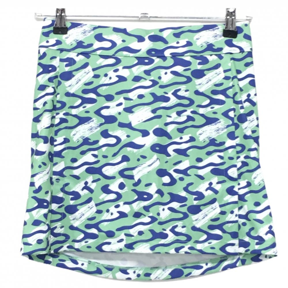 【超美品】ジェイリンドバーグ スカート ライトグリーン×ネイビー×白 総柄 レディース XS ゴルフウェア 2023年モデル J．LINDEBERG