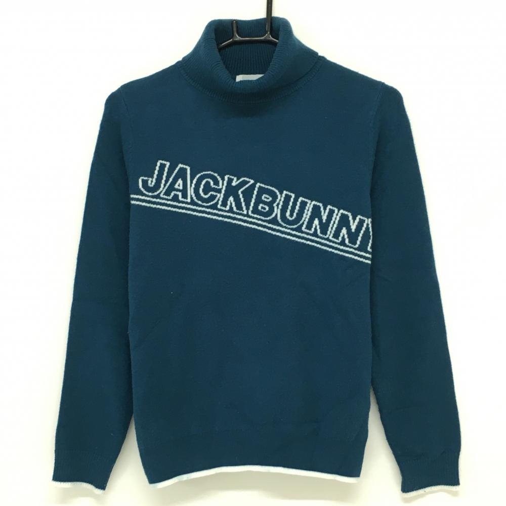 ジャックバニー タートルネックセーター グリーン×白 フロントロゴ ニット レディース 0(S) ゴルフウェア 2022年モデル Jack Bunny