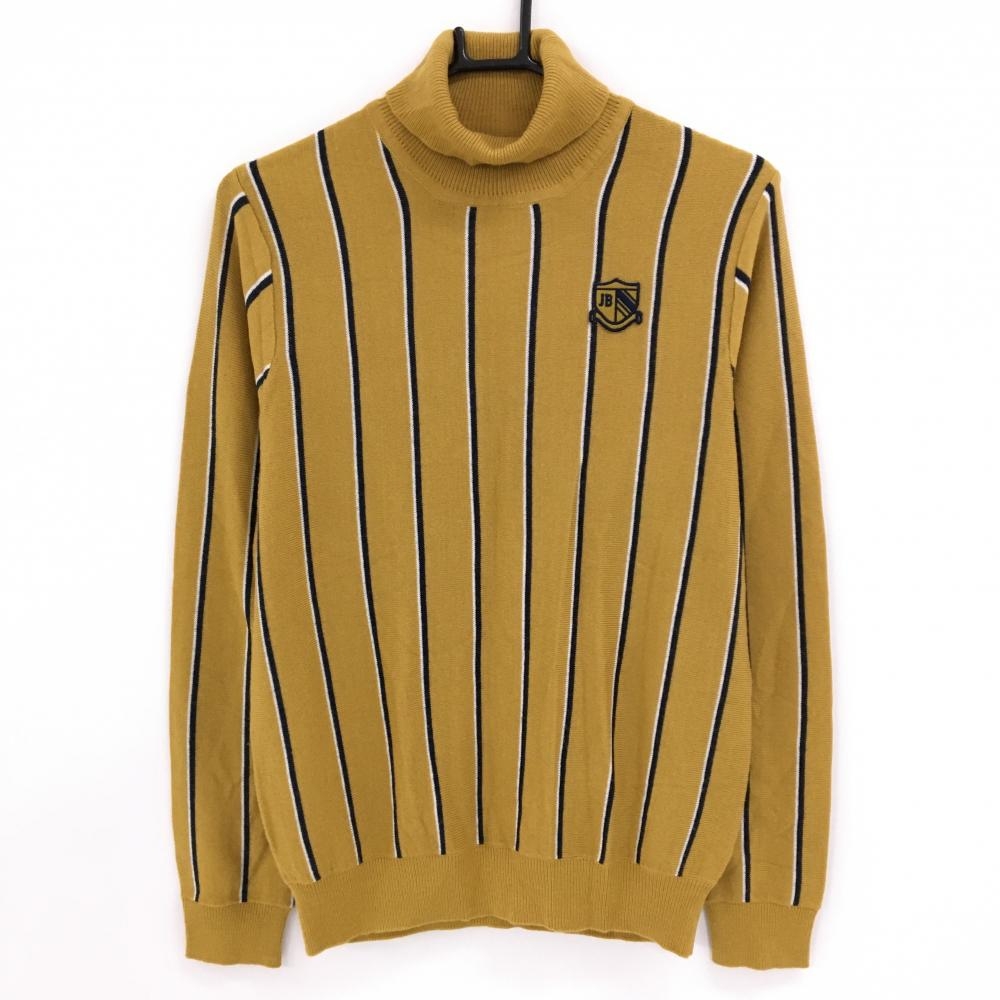 【超美品】ジャックバニー タートルネックセーター イエロー系×ネイビー ストライプ  レディース 2(L) ゴルフウェア Jack Bunny