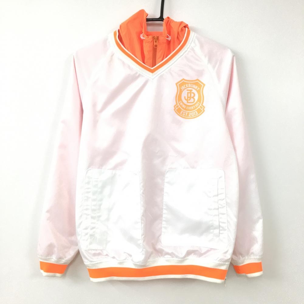 【美品】Jack Bunny ジャックバニー ツインスニードブルゾン 白×蛍光オレンジ ジップパーカー レディース 1(M) ゴルフウェア