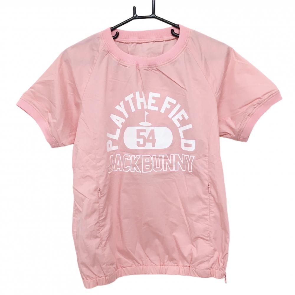 【美品】ジャックバニー 半袖スニード ピンク×白 フロントロゴ レディース 1(M) ゴルフウェア Jack Bunny
