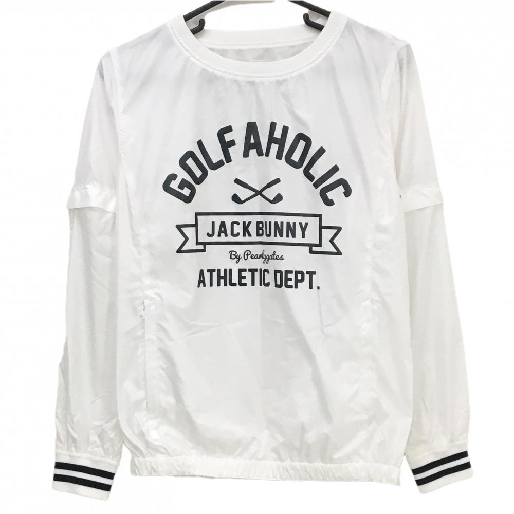 【超美品】ジャックバニー 2WAYスニード 白×黒 フロントロゴ 裏地メッシュ ブルゾン 袖着脱可  レディース 1(M) ゴルフウェア Jack Bunny