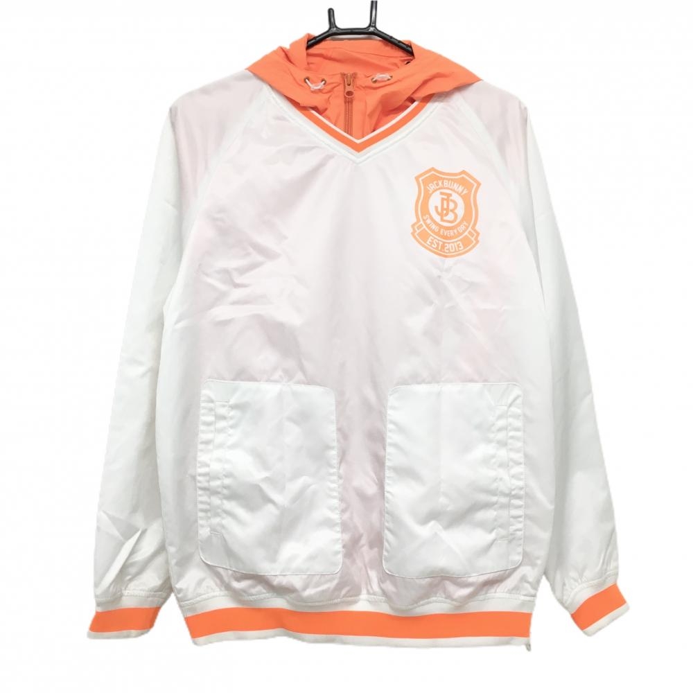 【美品】ジャックバニー ツインスニード 白×オレンジ ジップパーカー ブルゾン レディース 2(L) ゴルフウェア Jack Bunny