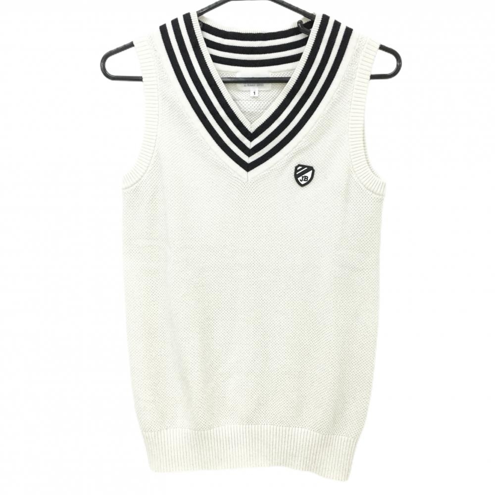 【超美品】ジャックバニー ニットベスト 白×黒 ネックライン シリコンロゴ レディース 1(M) ゴルフウェア Jack Bunny