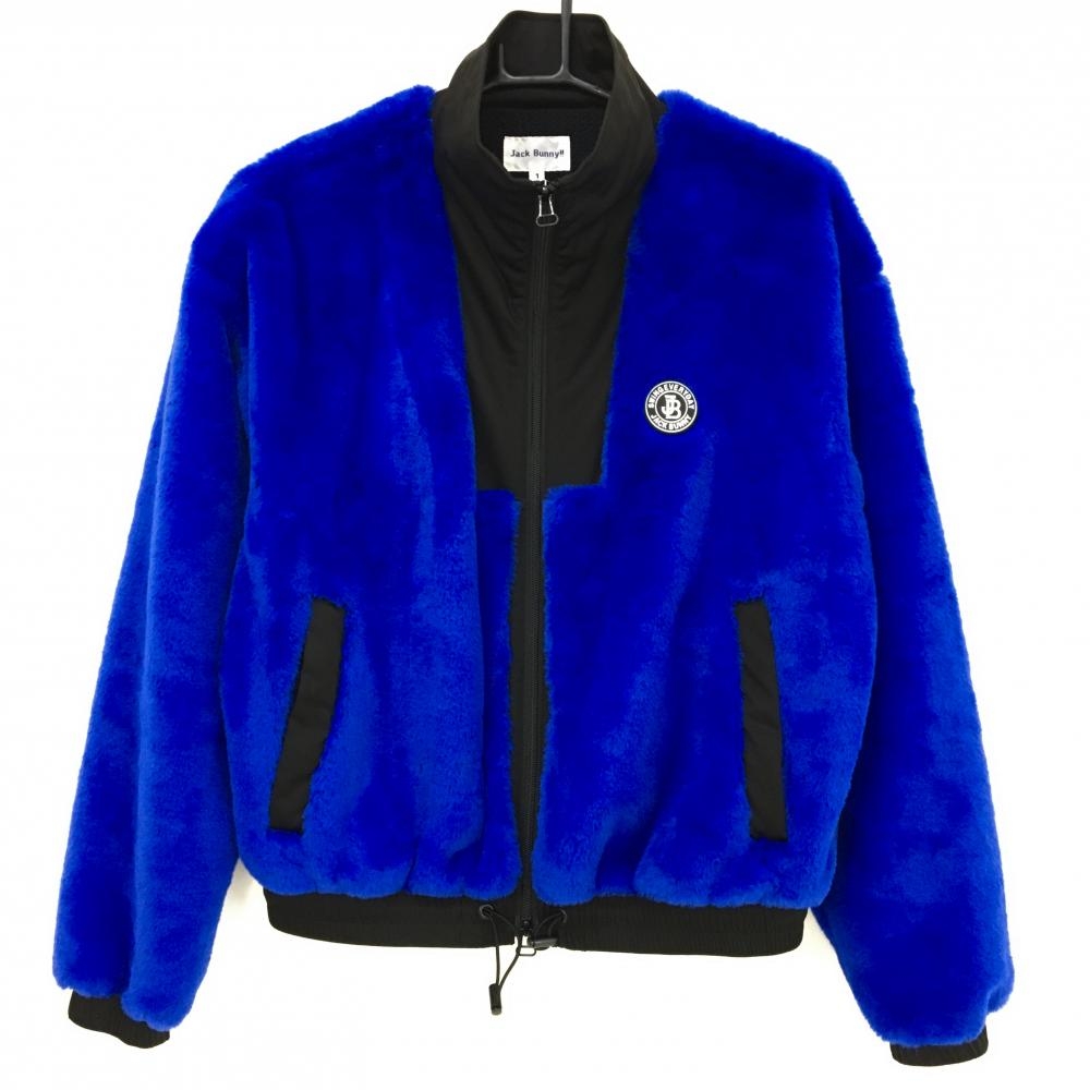 【美品】ジャックバニー ボアジャケット ブルー×黒 裾ドローコード 裏地メッシュ  レディース 1(M) ゴルフウェア Jack Bunny