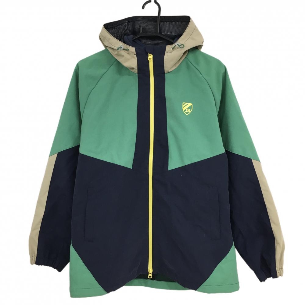 【美品】ジャックバニー フリースライナー付ナイロンジャケット グリーン×ネイビー  レディース 2(L) ゴルフウェア Jack Bunny