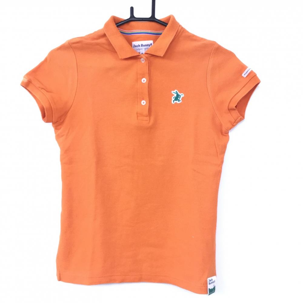 ジャックバニー 半袖ポロシャツ オレンジ×グリーン ラビットワッペン コットン100％  レディース 0(S) ゴルフウェア Jack Bunny