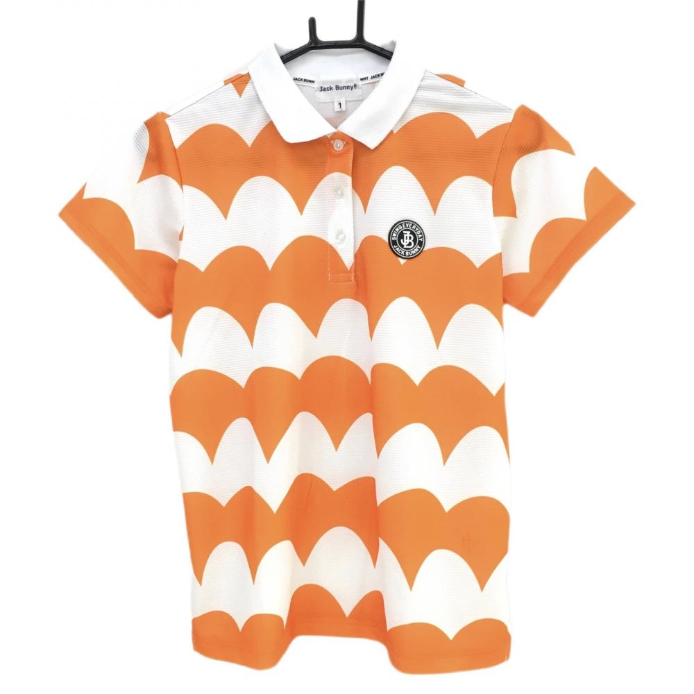 ジャックバニー 半袖ポロシャツ オレンジ×白 変形ボーダー  レディース 1(Ｍ) ゴルフウェア 2023年モデル Jack Bunny