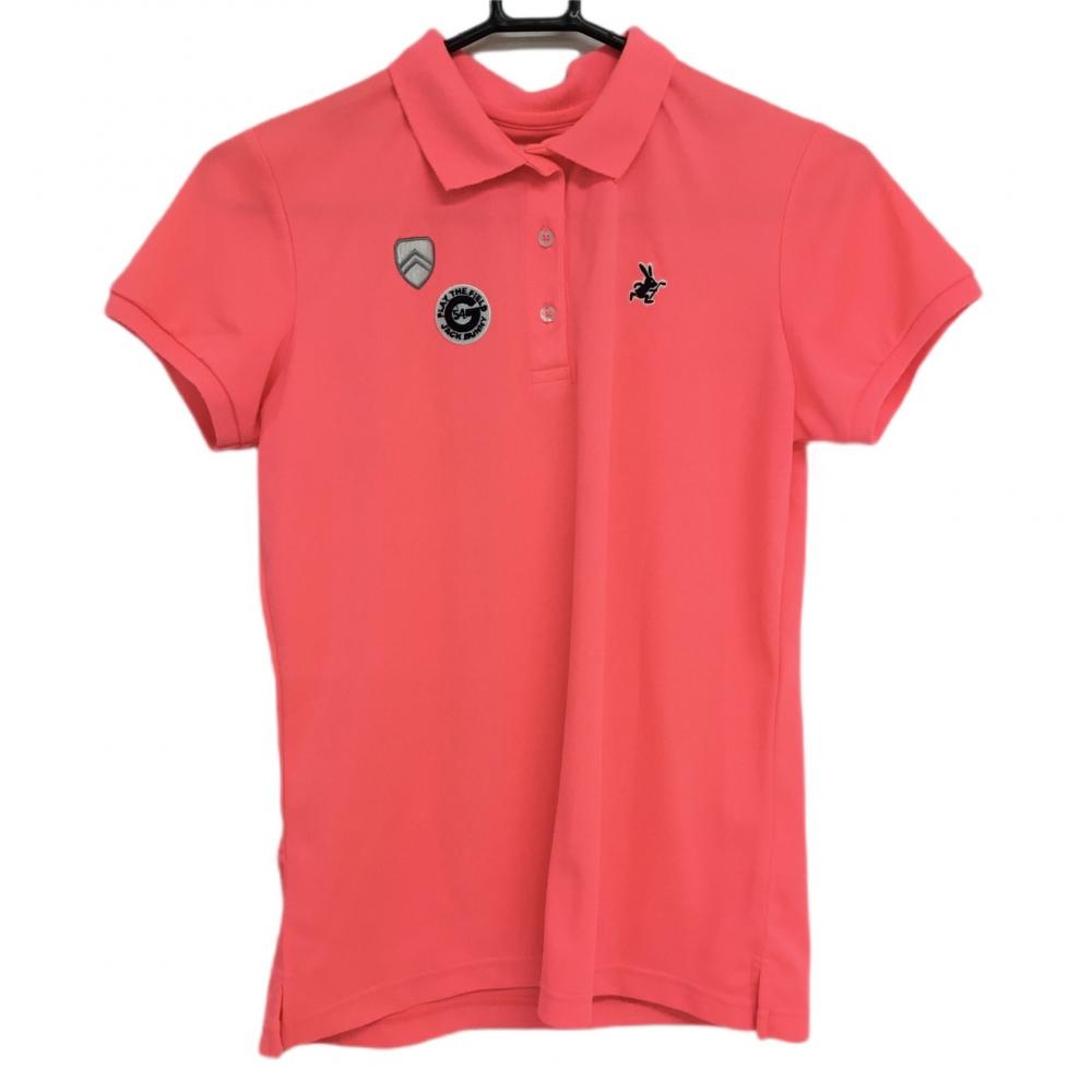 ジャックバニー 半袖ポロシャツ 蛍光ピンク×ネイビー 胸ワッペン レディース 2(L) ゴルフウェア Jack Bunny