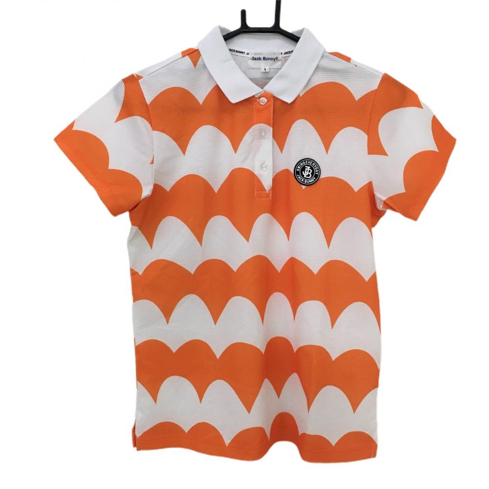 ジャックバニー 半袖ポロシャツ オレンジ×白 総柄 シリコンワッペン  レディース 1(M) ゴルフウェア 2022年モデル Jack Bunny