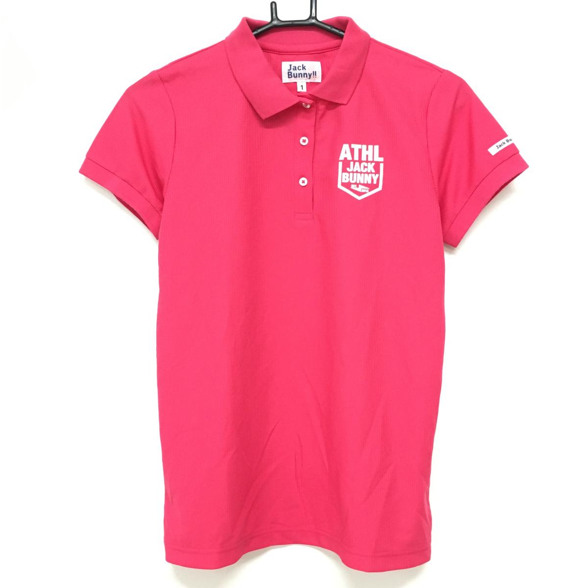 【美品】ジャックバニー 半袖ポロシャツ ピンク×白 織生地 レディース 1(M) ゴルフウェア Jack Bunny