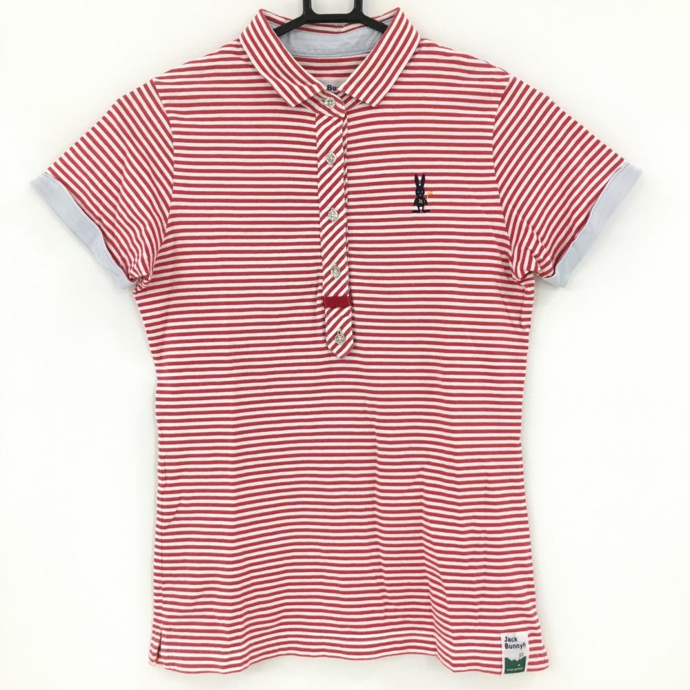 ジャックバニー 半袖ポロシャツ レッド×白 ボーダー バニー刺しゅう  レディース 0(S) ゴルフウェア Jack Bunny