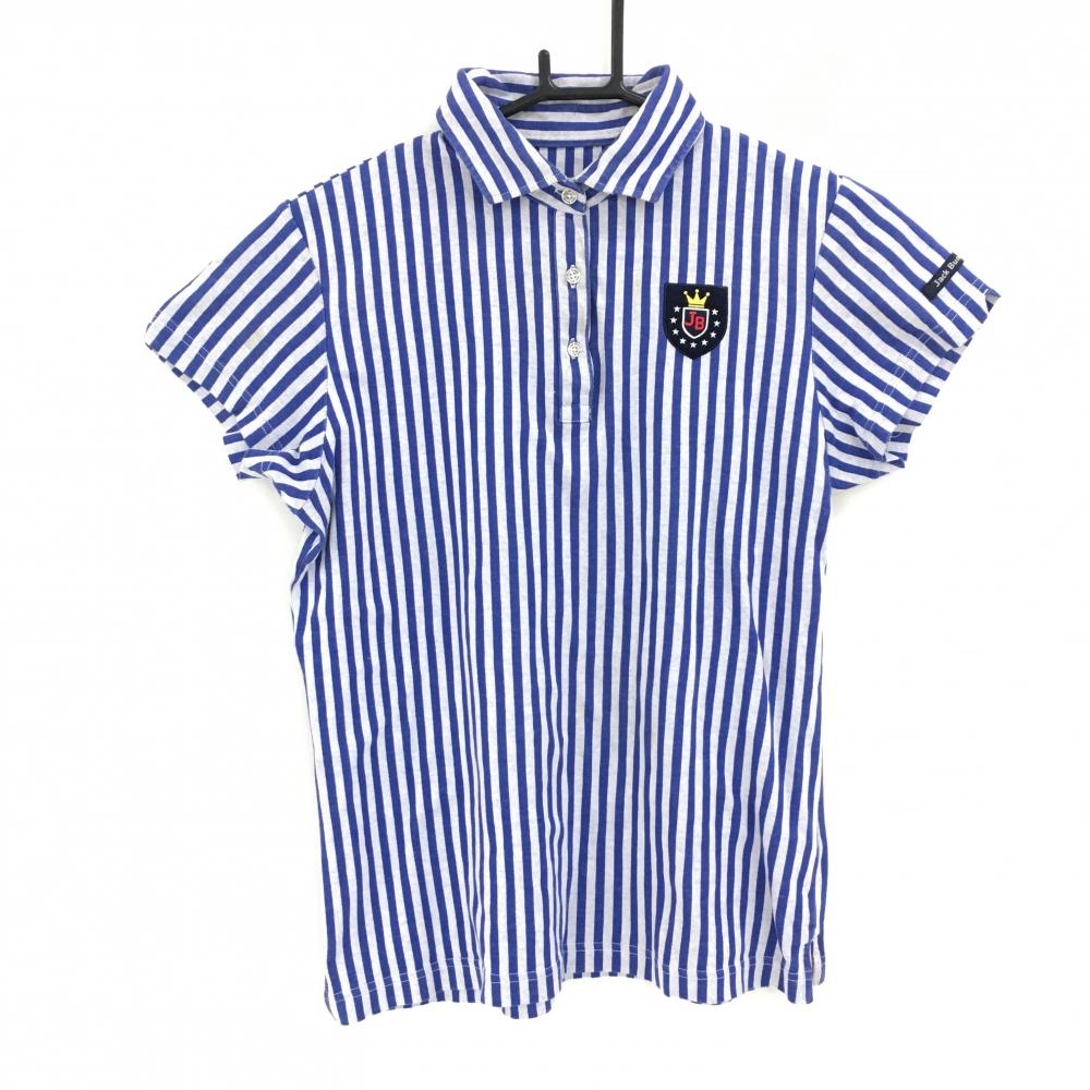 ジャックバニー 半袖ポロシャツ ブルー×グレー ストライプ  レディース 2(L) ゴルフウェア Jack Bunny