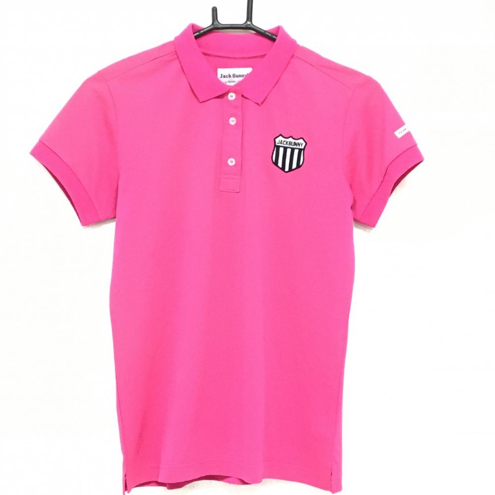 【美品】ジャックバニー 半袖ポロシャツ ピンク 胸ロゴワッペン レディース 0(S) ゴルフウェア Jack Bunny