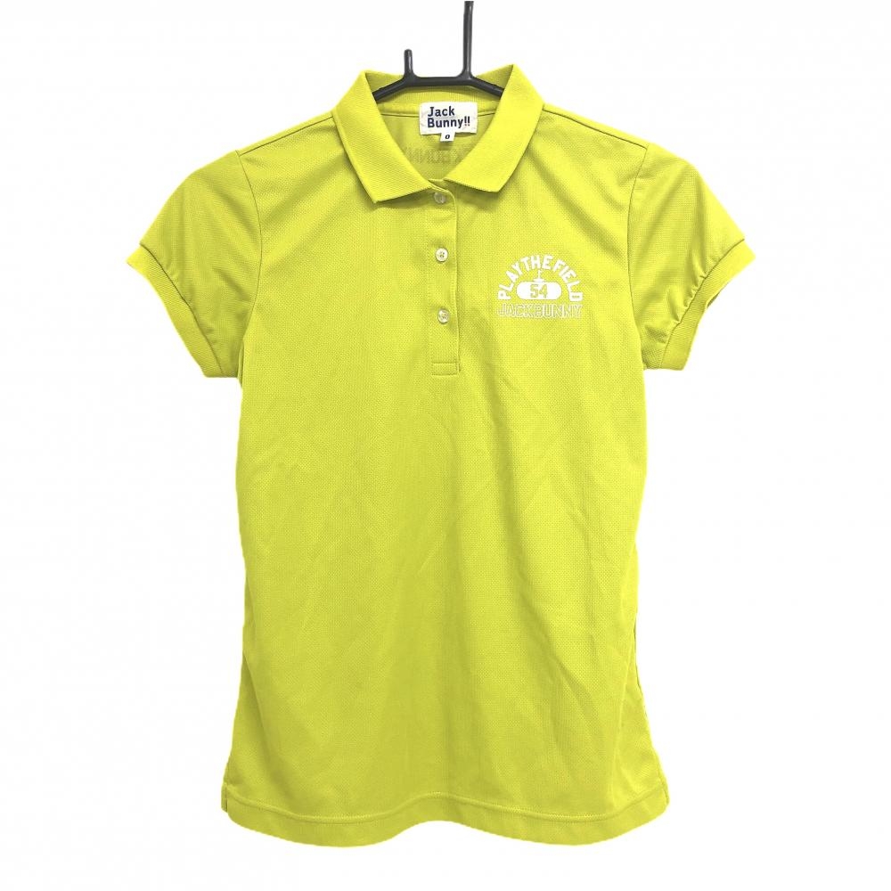 【美品】ジャックバニー 半袖ポロシャツ ライムグリーン ロゴプリント レディース 0(S) ゴルフウェア Jack Bunny