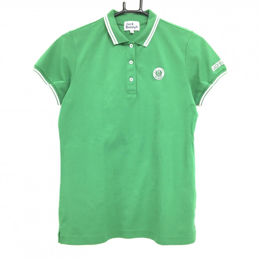 ジャックバニー 半袖ポロシャツ グリーン×白 背面英字 レディース 2(L) ゴルフウェア Jack Bunny