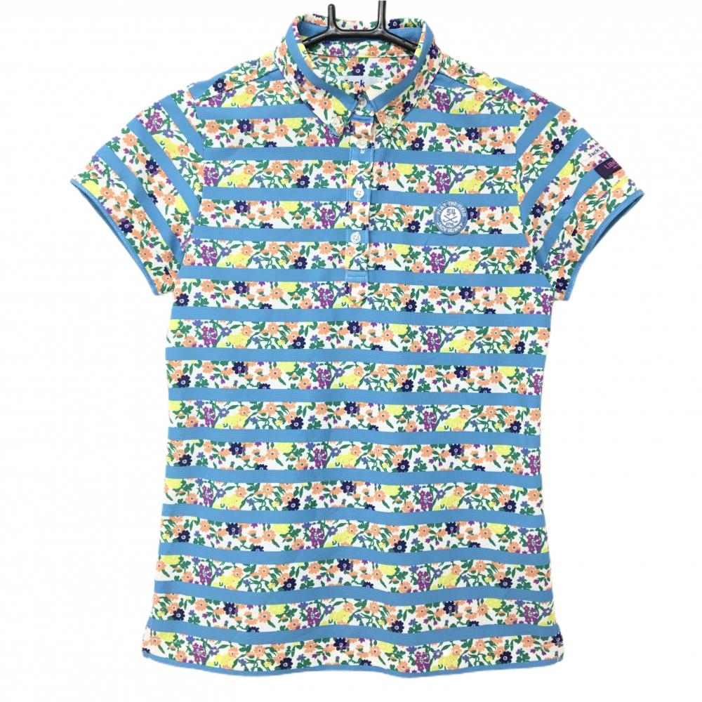 【超美品】ジャックバニー×LIBERTY 半袖ポロシャツ ライトブルー×マルチカラー レディース 0(S) ゴルフウェア Jack Bunny